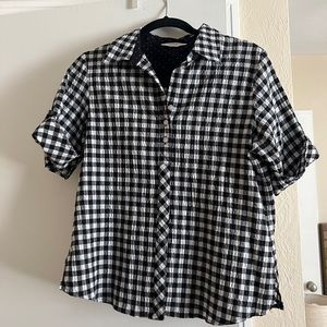 Allison Daley petite black and white checked button down top S/m